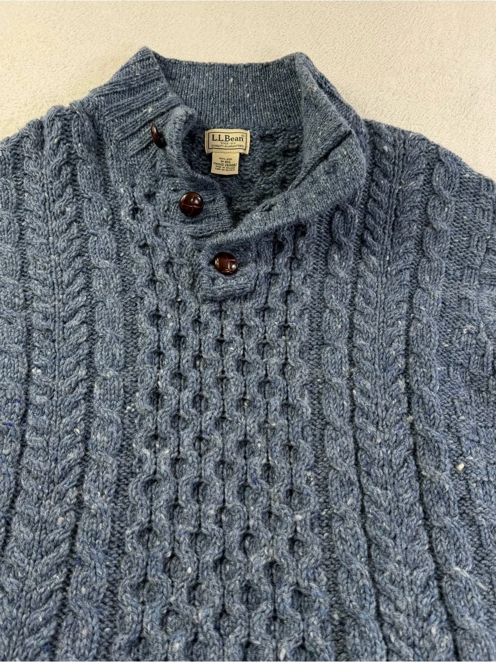 L.L.Bean Irish Aran Fisherman Cable Knit Wool Sweater Men’s M Heavyweight Henley